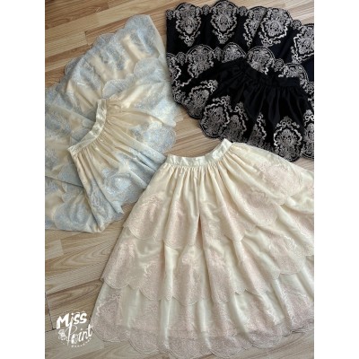 Miss Point Point Garden Embroidered 3-Tier Skirt(Reservation/3 Colours/Full Payment Without Shipping)
